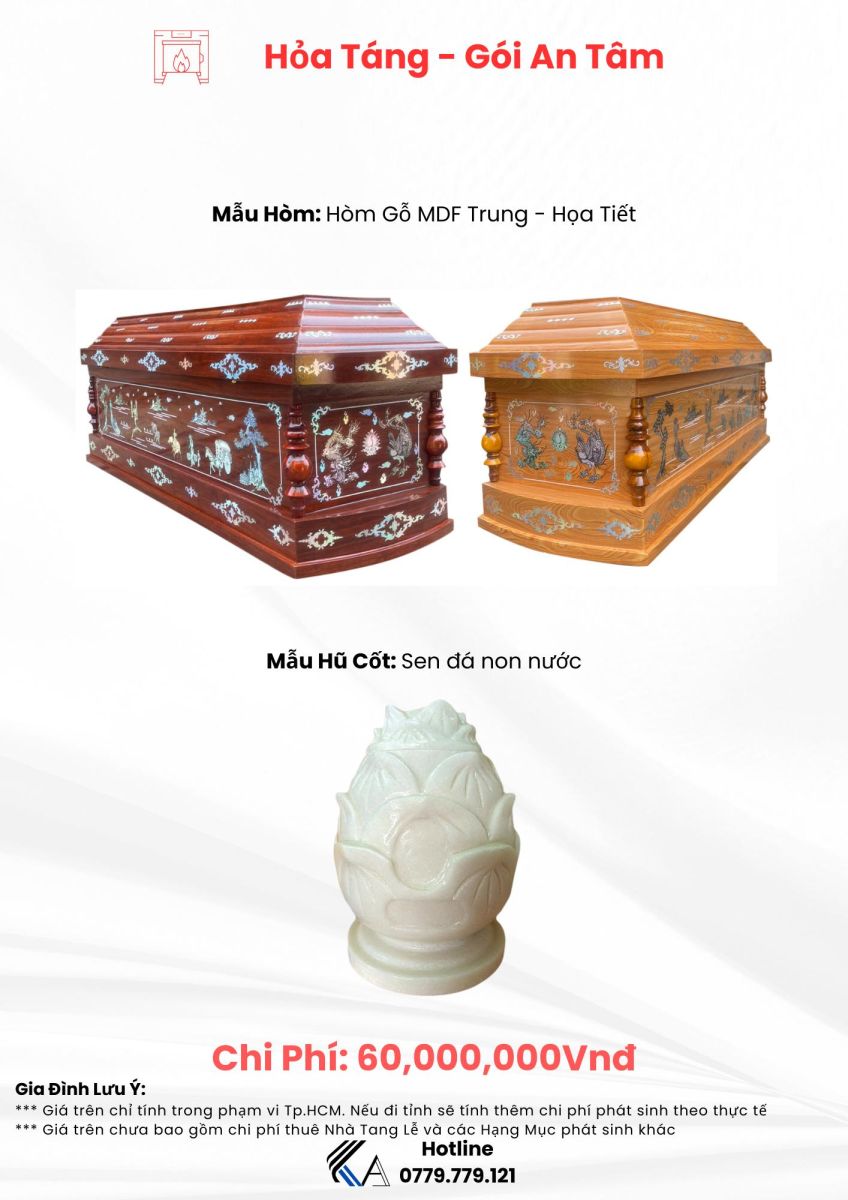 gói thiêu 60 triệu hòm MDF họa tiết hũ cốt sen đá non nước