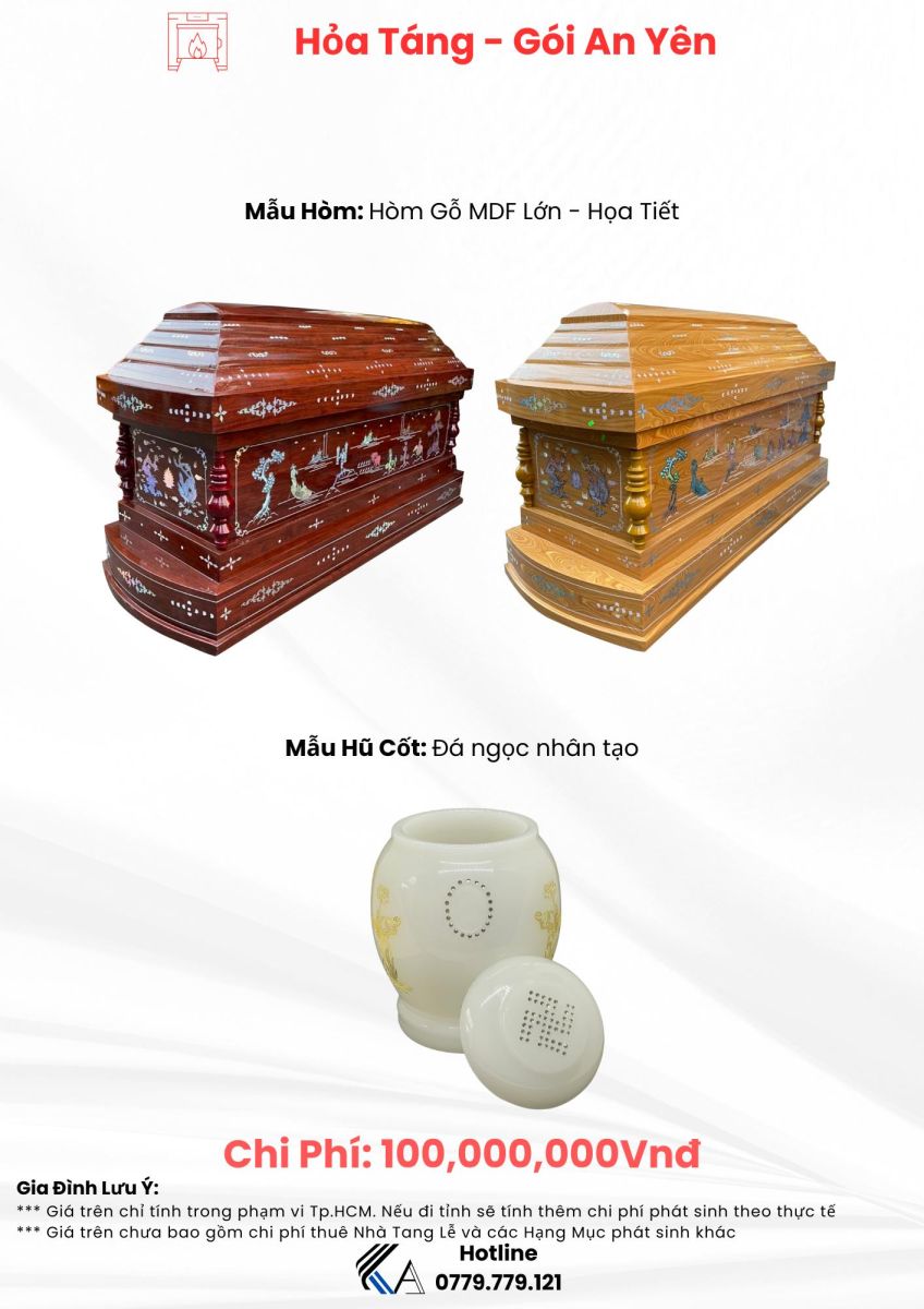 gói thiêu 100 triệu hòm MDF lớn hũ cốt đá ngọc