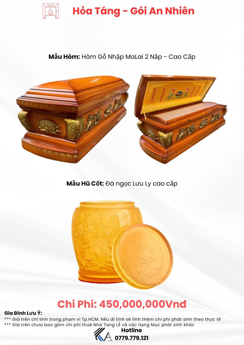 gói thiêu 450 triệu hòm gỗ nhập malai hũ cốt đá ngọc cao cấp